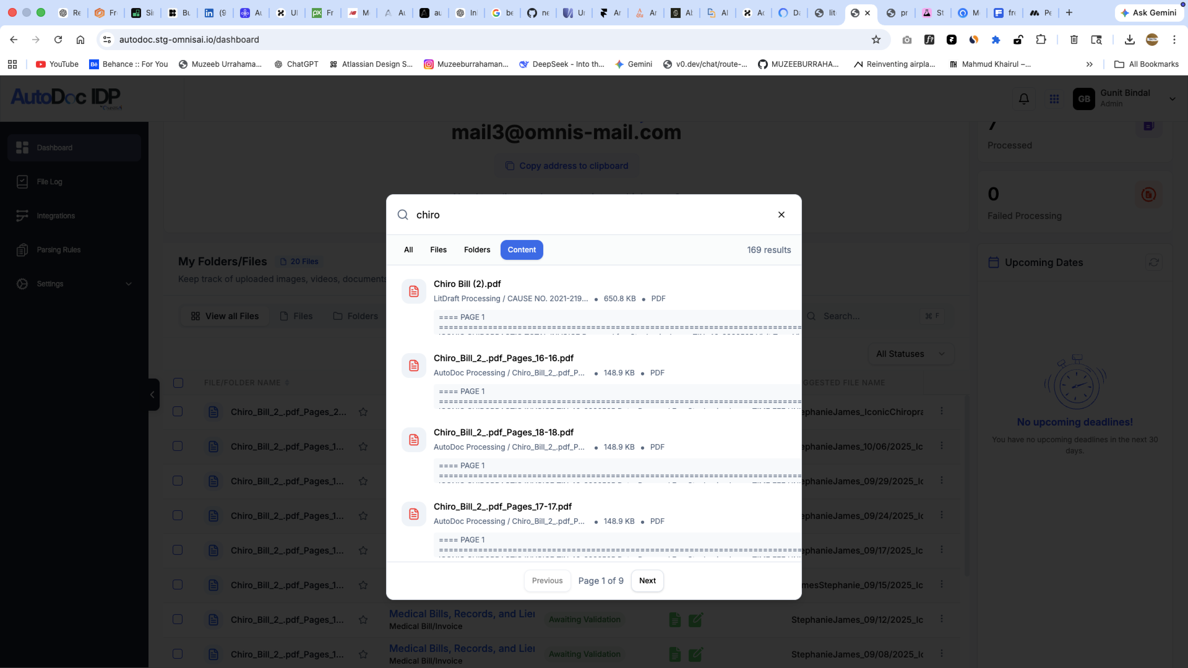 AutoDoc IDP with LitBox search filtered to Content, showing 169 results sourced from AutoDoc Processing and LitDraft Processing