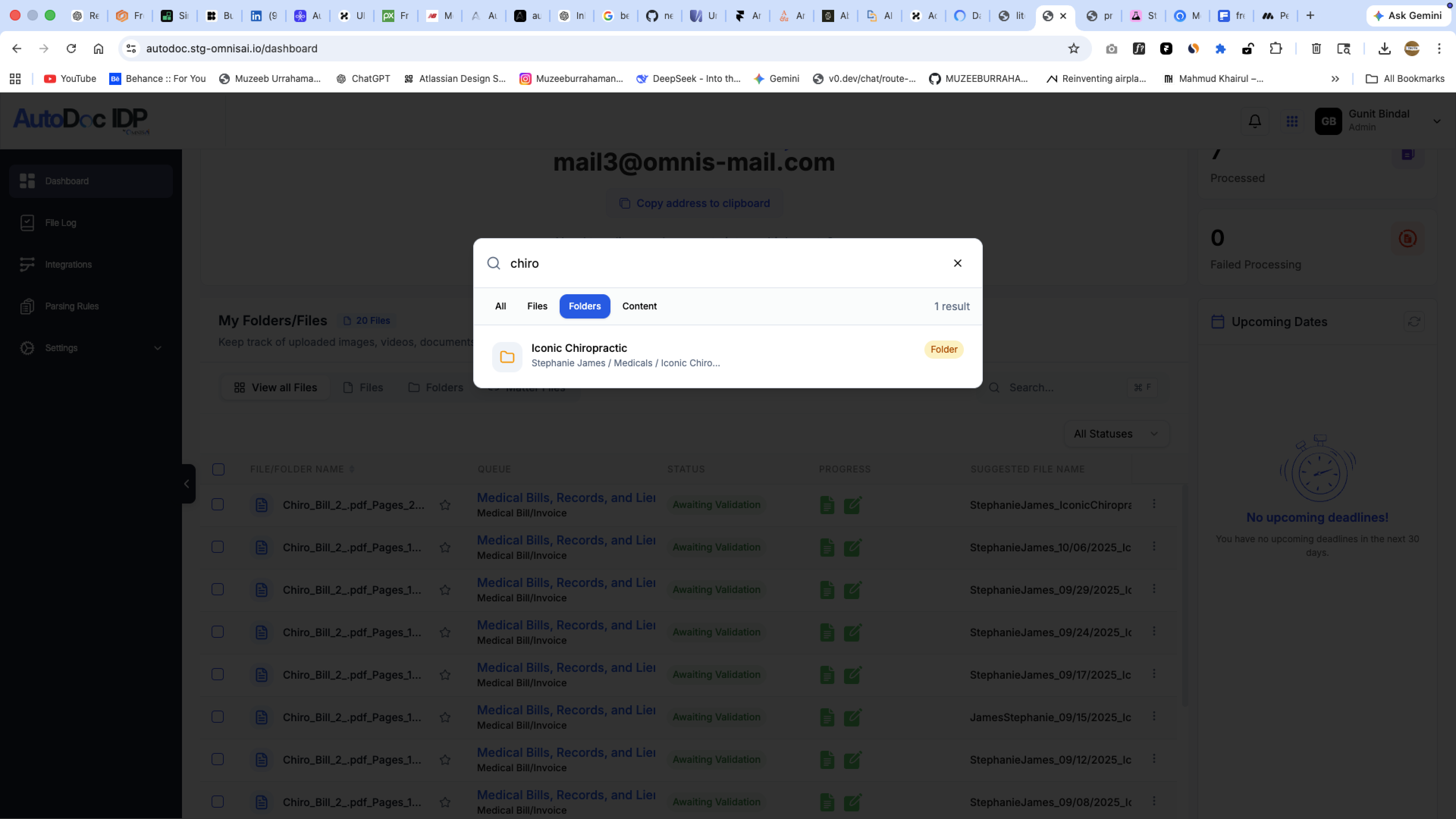 AutoDoc IDP with LitBox search filtered to Folders, showing one matching folder result