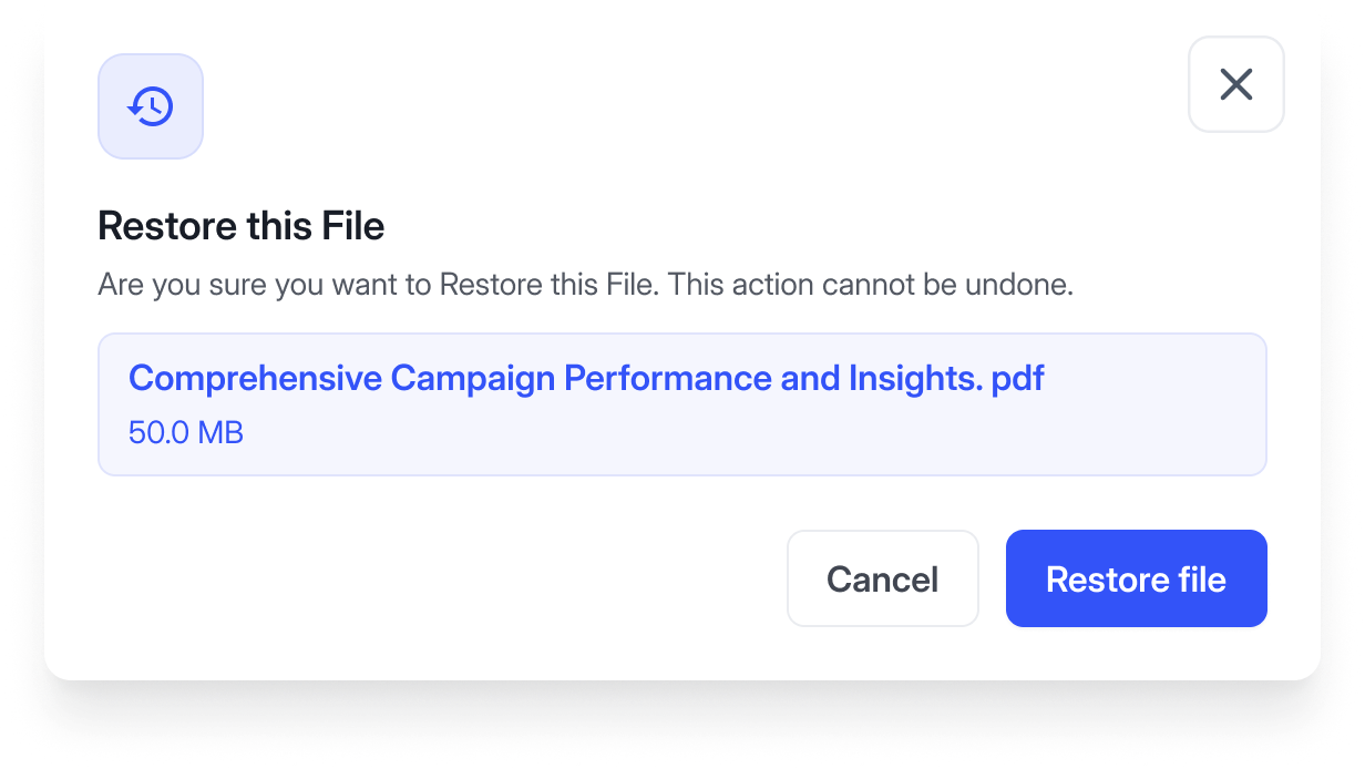 LitBox Restore this File confirmation modal