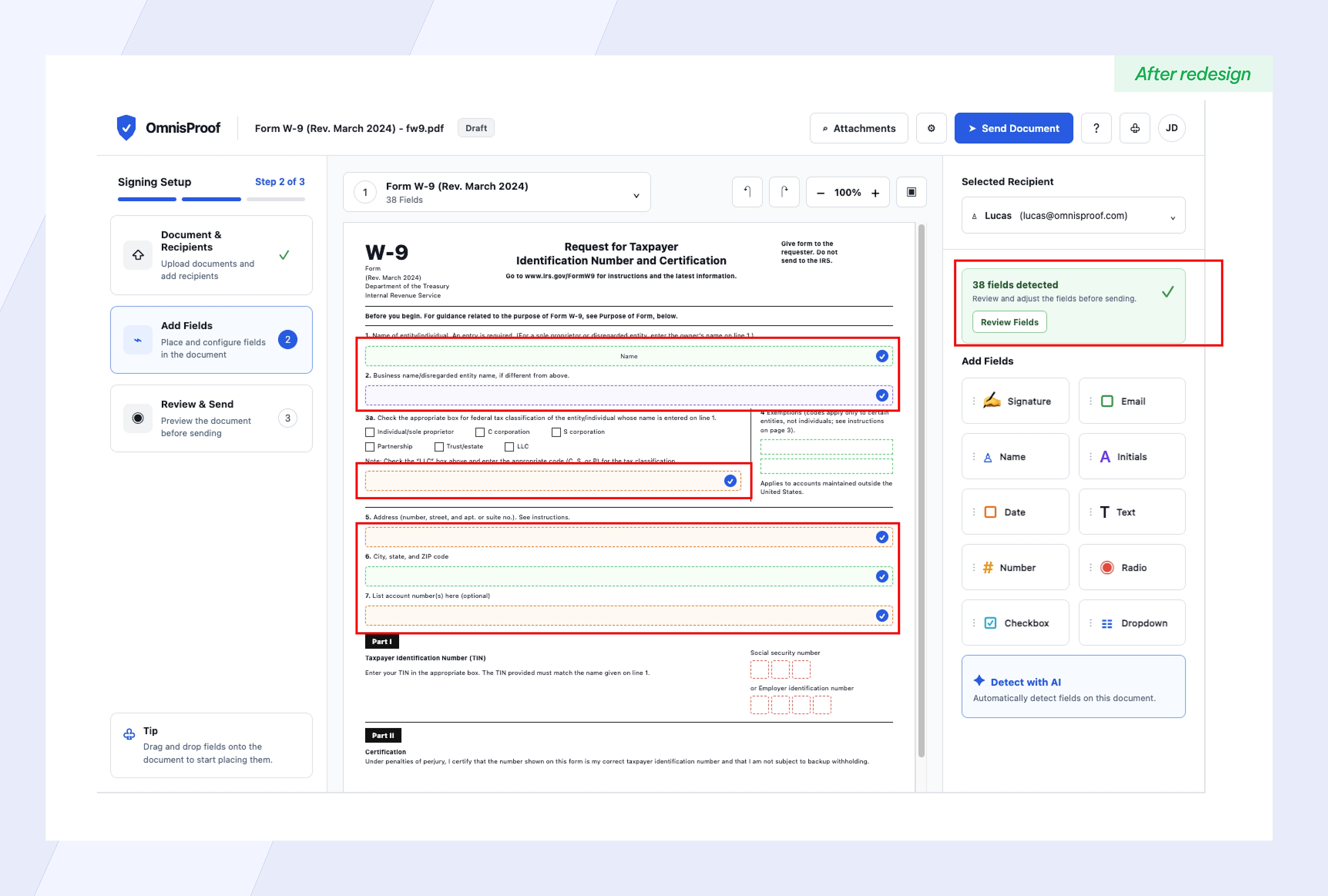 02 — AI-Assisted Detection: Reviewable suggested signing fields